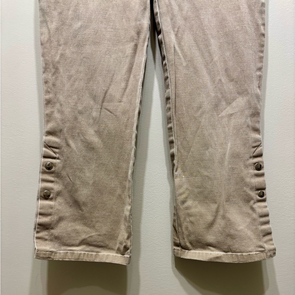 Bess Vintage Y2K Mid Rise Flare Capri Jeans Stretch Button Detail Tan S - Picture 4 of 12